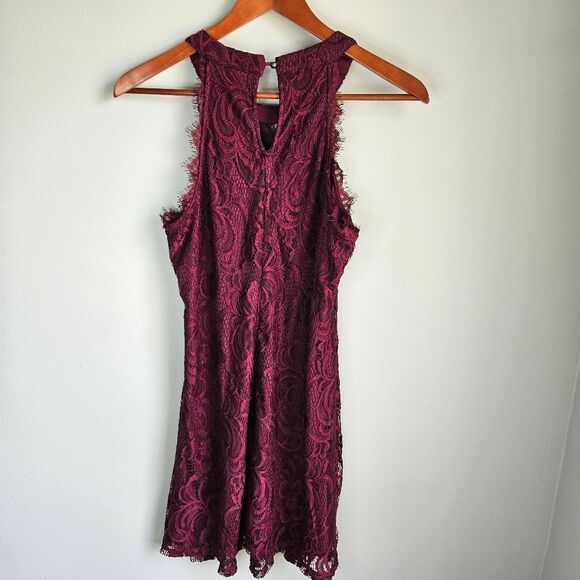 Speechless Wine Red Eyelash Lace Mini Dress Women's Medium Witchy Vamp High Neck - Picture 6 of 10